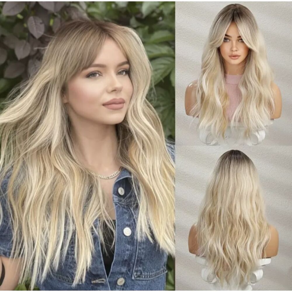 Long Ombre blonde wavy layered hair Barbie synthetic natural looking wig. New.
